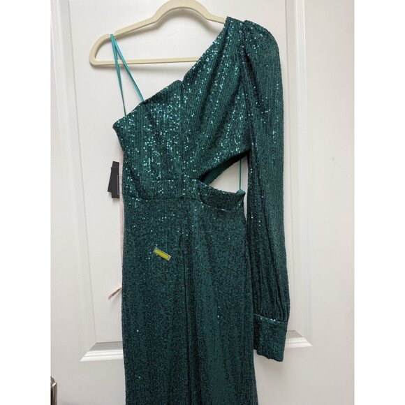 Mac Duggal Size 6 Green 26730 Sequined One Shoulder Cut Out Formal Gown Dress - Picture 15 of 16